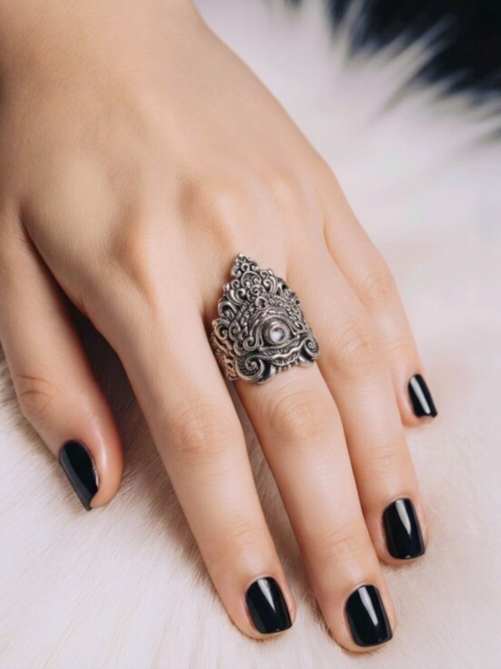 Bali Legacy Sterling Silver Scrollwork Eye Ring Ethnic Gothic Statement Sz 8 NWT